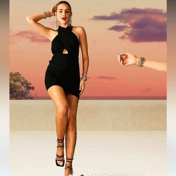 ASOS | Black multi-way Halter Cross Mini Dress - Picture 2 of 4